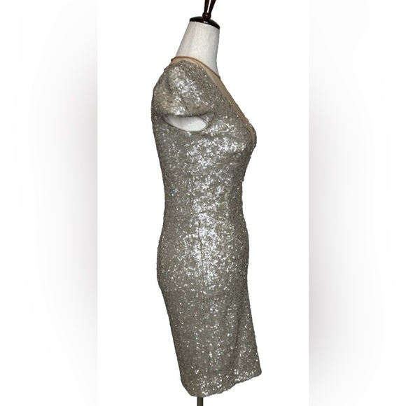 Dress The Population Kylie Illusion Sequin Dress Small Champagne Gold - Picture 5 of 9